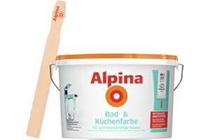 Alpina Bad- und Küchenfarbe in weiß matt inkl. Rührholz – Anti-Schimmel Wandfarbe für Feuchträume – ergiebig, gut deckend & reinigungsfähig – 5 Liter