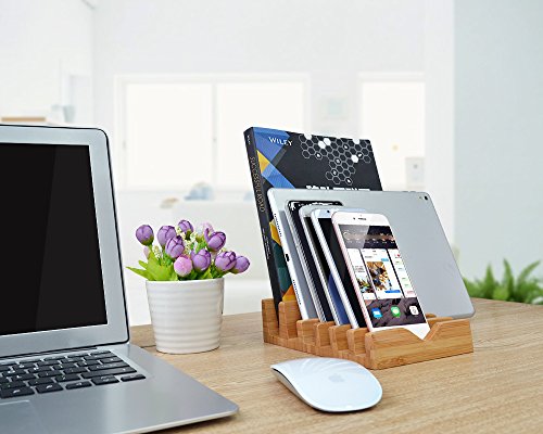 iCozzier 6 Slots ladestation Ladeständer Ladedock aus Bambus multifunctionelle Organizer  für kleine Laptops, iPhone 6 6S 6Plus, iPad Mini 3 4, Samsung Galaxy S5 S6, Chrome Books, Smartphones & Tablets - 6