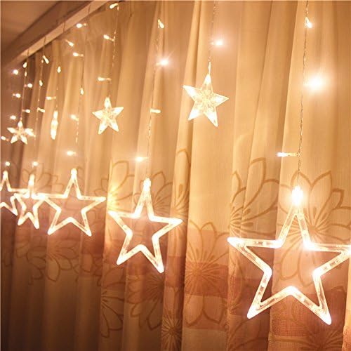 DPWELL Star Fairy Lights, Connectable Curtain String, 12 Stars 138 LEDs Curtain String Lights Stars Christmas Lights Perfect Decoration for Wedding, Christmas, Holiday, Parties and Home (Warm White)