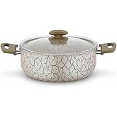 Papilla Magma Derin Tencere - 22cm-24cm Se&ccedil;enekli - İ&ccedil; Dış Beyaz ve Bronz Detaylı Yanmaz Yapışmaz Cam Kapaklı &Ccedil;orba ve Yemek 