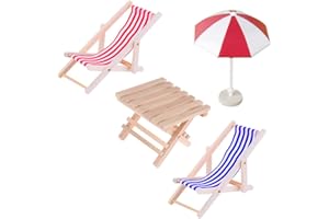 Belvanr Miniatur Strand Sonnenschirm Liegestuhl 4 Stück Strand-Mikrolandschaft Mini Liegestuhl Miniatur Faltbarer Hölzerner Strand Stuhl Hölzerner Mini Deko Liegestuhl für Strand Mikrolandschaft Deko