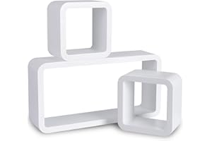 Delex Cube Floating Shelves with Retro Design Wall Mounted Display Shelf Set of 3 White