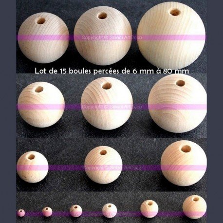 Pack of 6 beech wood Drilled Diameter 6 mm 80 mm Untreated Wood Balls