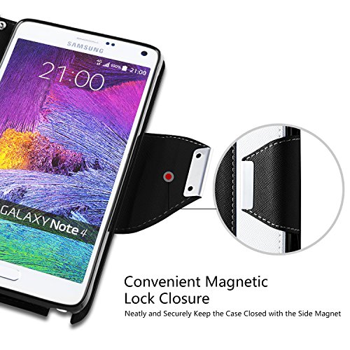 Galaxy Note 4 H  lle  Vakoo Handyh  lle Leder Tasche Flip Case Cover Schutzh  lle f  r Samsung Galaxy Note 4  Schwarz Wei   