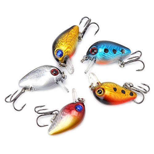 Zerone 5pcs 3cm Leurre de pêche Yeux Set 3D Collant holographique Leurres de pêche CrankBaits Artificiel Micro Dur Dur Leurre Durable Bait avec Trex Crochet Crochet