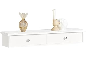 SoBuy Estante Flotante con 2 Cajones - Baldas Pared, Estantería Moderna para Entrada, Sala y Dormitorio - Blanco 64x15x10cm FRG43-W