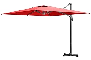 TANGZON 3M Cantilever Garden Parasol, Adjustable Patio Umbrella with Heavy Duty Cross Base, 360° Rotation Function and 4-Level Tilting System, Hanging Umbrella (Wine)