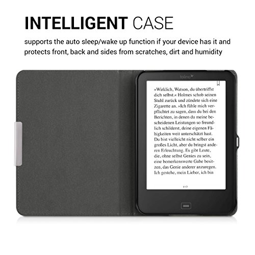 kwmobile Hülle für Tolino Shine 2 HD – Flipcover Case eReader Schutzhülle – Bookstyle Klapphülle Schmetterlinge Blätter Design Grün Weiß - 4