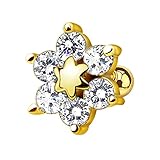 eeddoo goldenes TRAGUSPIERCING KRISTALLBLUME - Goldener Ohrstecker für Damen & Herren - Ohrpiercing Ohrring aus NICKELFREIEM Edelstahl - Schmuck für Helix Tragus Cartilage Rook Daith