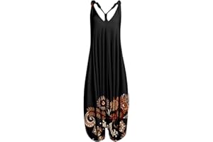MJGkhiy Salopette Donna Estiva Lunga Larghi con Bretelle Jumpsuit Tuta Ampia Oversize Retrò Pantaloni Boho Floreale Stampa Pantaloni Larga Estiva Harem Pantalone Motivo Floreale Pagliaccetto