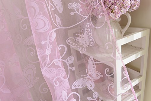 Beflockung Schmetterling Transparente Vorhang Fenster Tuell Teiler Rosa 100 * 200cm - 5