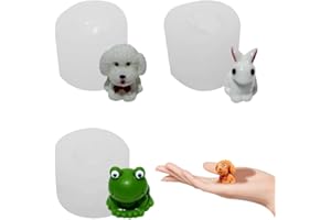 DeryArcle 3Pcs Mini Animal Resin Moulds Frog Rabbit Epoxy Casting Mould 3D Teddy Dog Silicone Mold for DIY Ornament Soap Candle Keychain Decoration