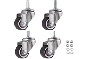 Skelang 4 Pcs 25mm Swivel Stem Threaded Castors, TPE Mute Caster Wheel, Replacement Caster for Carts Trolley, Baby Bed, Table and Shelf, Total Load Capacity 60Kg