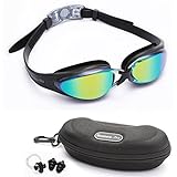 Gafas de Natación Experto por Bezzee Pro - lente de Color gafas - Anti Niebla - Hermético - Ajustable - 100% Garantía De Devolución De Dinero - Gafas de Natación Para Adultos Con Visión De 180 Grados - Lo Mejor Para Hombres, Mujeres, Niños y Jóvenes de Mas de 10 Años Incluye Estuche Protector Premium GRATUITO y Tapones Para Los Oídos (negro)