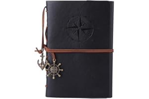 MALEDEN Quaderno in pelle - retro diario di viaggio con rilegatura a spirale ricaricabile, vuoto, taccuino vintage, Black