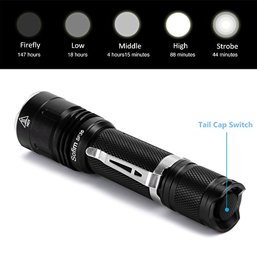 Sofirn SF 36 Taschenlampe, Hochleistungs taschenlampe mit 1100 Lumen Praktische LED Taschenlampe SuperHell Cree LED XP-L2 V6 Handlampe IPX8 Wasserfest 5 Modi Inklusive 18650 Li-Ion Akku und Ladegerät - 3