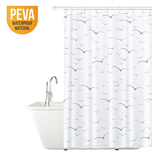 Tatkraft Seagulls Duschvorhang 180X180cm Peva Wasserdicht Schimmelfrei mit 12 Duschringen
