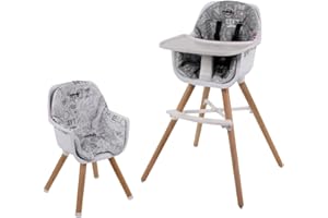 NANIA Chaise Haute Bébé évolutive 2 en 1 - Dès 6 mois jusqu'à 5 ans - Coussin réversible - Plateau réglable - Repose-pieds, Siège et Fauteuil Enfant -Puericulture Bébé- Design Moderne Bois (Chaise 5)