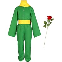 Déguisement Petit Prince – Combinaison Verte + écharpe Jaune – Tailles 4-13 Ans – Costume Enfant Garçon