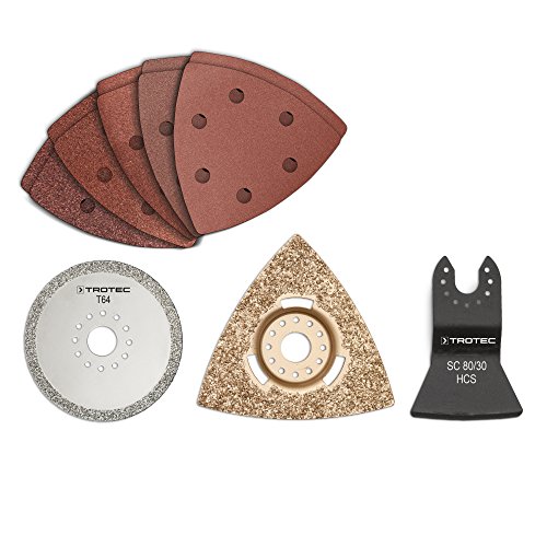 TROTEC 13-tlg. Zubehör-Set zur Bad-Sanierung (1x, RIFF-Schleifplatte, 1x Diamantsägeblatt, 1x Schabmesser, 10x Dreieckschleifpapier mit versch. Körnung) passend für fast alle Multifunktionswerkzeuge