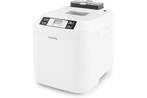 H.Koenig Machine à Pain BAKE340,12, 2 Tailles de Pain, Distributeur de céréales, Programme sans Gluten, Brioche, Confiture, Fonction départ différé et maintient au Chaud, Ecran LCD, 550W
