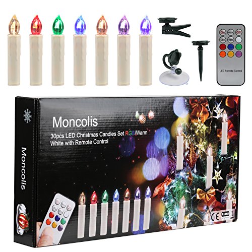 Moncolis - Juego de 30 velas LED de Navidad con mando a distancia, color blanco cálido