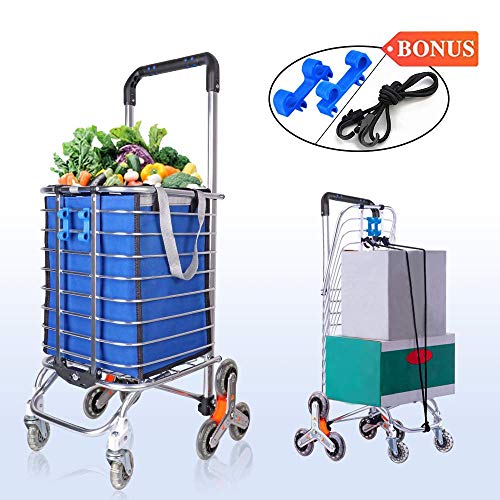 SMONTER - Carrello pieghevole per la spesa, leggero, con borsa in tela impermeabile rimovibile e struttura in alluminio resistente