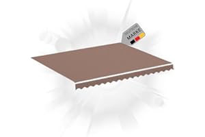 DELUKE® Markisenbespannung Markisenstoff Wasserabweisend Reißfest | Braun, für 300x250cm Rahmen | Markise mit Volant Markisen Ersatzstoff Markisentuch Sonnenschutz Markisenzubehör