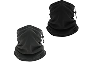 NINVVS 2 Piece Drawstring Neck Warmers, Fleece Neck Warmers, Thickened Windproof and Dustproof Ski Scarves, Suitable for Winter Outdoor Sports Adjustable Mask Scarves (Gray and Black)
