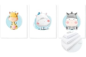 TIME HOME DEVELOPMENT Cuadros Infantiles de Lienzo Impreso con Bastidor para decoración Pared habitación Dormitorio niños - Pack tríptico 3 Cuadros con Bastidor Madera tamaño 40x50cm (Animales Azul)