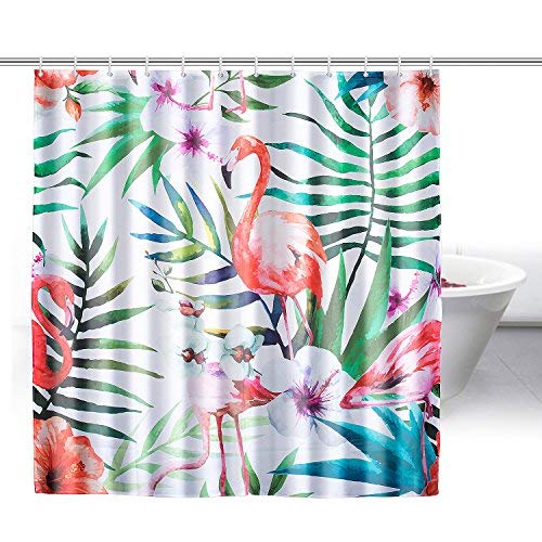 ZeWoo 180 x 180 cm Tenda da doccia, Impermeabile e Muffa Resistente PEVA Tenda da Doccia Fenicottero Stampato in Digitale Con Disegno Elegante Tenda da Bagno Accessori(fenicotteri 3)