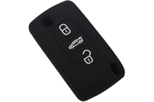 Happyit Silicona Caja de la Llave del Coche Cubrir para Peugeot 107 207 307 407 308 607 Citroen C1 C2 C3 C4 C5 C6 C8 3 Botóns (Negro)