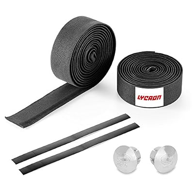 LYCAON Guidon de vélo ruban par Lycaon | Barre de poignée de vélo de route rubans avec bouchons de bandes et de barre de finition, convient également pour raquettes de badminton Raquette de tennis de finition Rod Grips (EVA, Black)