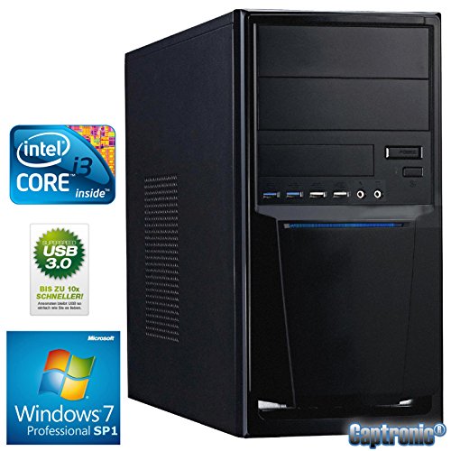 Captronic® (i3-4160-8GB-HD4400-1TB-Win7Pro) Windows 7 Professional 64bit | DualCore Silent Multimedia Office PC Front USB 3.0 INTEL Core i3-4160 2x 3,60GHz Haswell Refresh | KINGSTON 8GB DDR3-1600 | 24x DVD-Brenner | 1000GB HDD SATA3 | Intel HD 4400 HDMI/DVI/VGA | 6x USB 3.0 | CardReader | 7.1 Sound | GigabitLAN | Design Gehäuse Schwarz