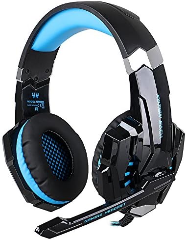 PS4 Headphones - iRush G9000 Game Headsets for PC Computer PlayStation 4 Xbox One with Microphone, Ergonomic Designed with Soft Earmuffs, Wired LED USB Earphones Over the Ear Lightweight Headsets Premium Surround Sound (Black / Blue)