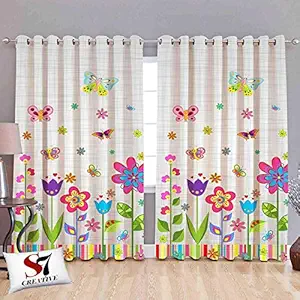 S7 Creative Multi color curtains kids room 3D Digital Print Curtains for Living Room, window, door, Long Door, Bed Room Curtains Designer for Home (4 x 7 Feet Door, Butterfly) 2 Piece