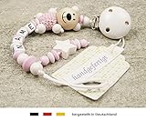 Baby SCHNULLERKETTE mit NAMEN | Schnullerhalter mit Wunschnamen – Mädchen & Jungen Motiv Bär und Stern in weiss - 3
