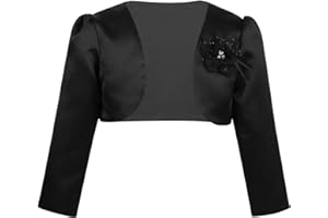 CHICTRY Enfant Fille Boléro Soirée Cérémonie Cocktail Satin Gilet Court Manche Longues Chic Elégant Veste Floral Ouverte Mariage Chic pour Robe Mariage 9 Mois -16 Ans