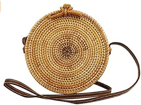 Handmade Woven Round Circle Rose Handwoven Rattan Straw Wicker Basket Shoulder Bag