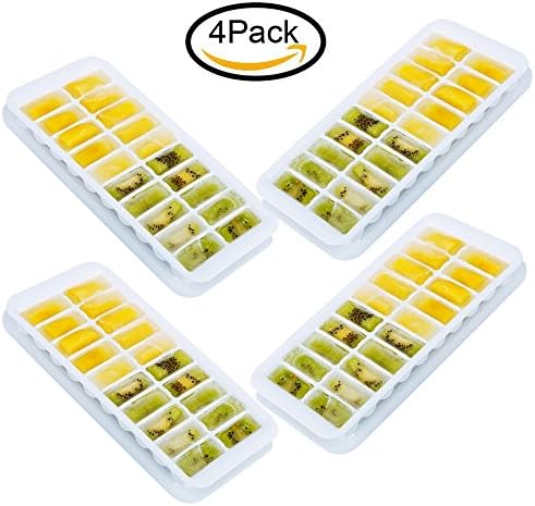 [4 Pack] Dohomai Ice Cube Tray, Ice Cube Tray with lid, 20 x 4 Ice Cube Molds, LFGB Certified &amp; BPA Free, PP and TPE Safety Material, for Candy Pudding Cocktail, Drink and Baby Food