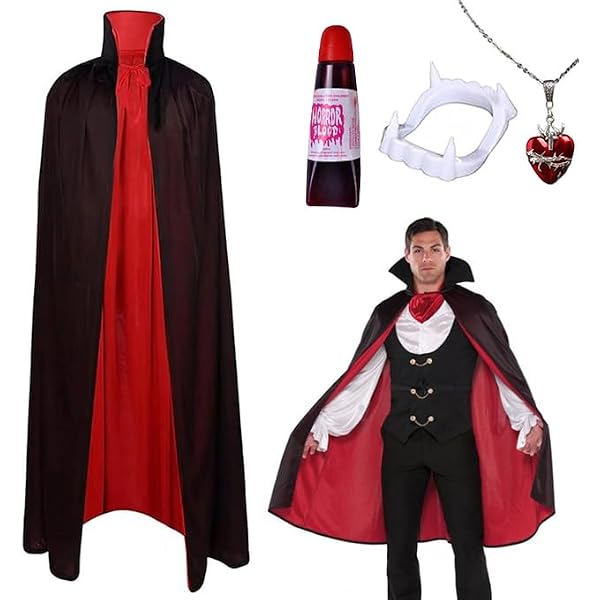 AOOWU Mantello Cappuccio Nero Rosso, Mantello con Cappuccio Mantello da Vampiro per Adulti, Lungo Mantello Costume di Halloween Carnevale Capo Masquerade( Reversibile-150cm