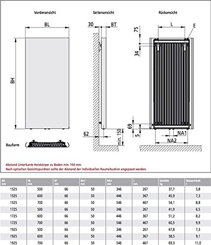 Kermi Pateo Designheizkörper 60 x 153 cm, weiß RAL 9016, PSR211500602XXK - 5