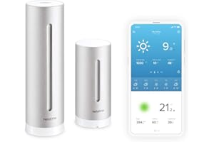 Netatmo Weather Station Indoor Outdoor with Wireless Outdoor Sensor - Compatible with Amazon Alexa & Apple HomeKit, NWS01-EU