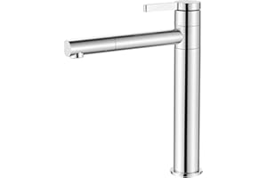 Ibergrif M11299 Rubinetto per lavabo alto, Rubinetto per lavabo girevole a 360°, Miscelatore per lavabo con bocca alta da 229 mm con tubi flessibili Hot&Cold da 50 cm per lavabo da bagno, Ottone
