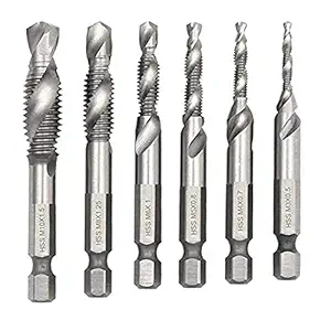 Serplex 6 Machine Screw Tap Set HSS Titanium Spiral Flute Drill Taps Metric M3 M4 M5 M6 M8 M10 Thread Tapping Tool 1/4