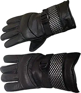 WAYMENT- Warm Black 1 Pair Leather Snow Proof Winter Gloves for Mens Protective Warm Hand Riding, Cycling, Bike Motorcycle Gloves (Black) Size - Large