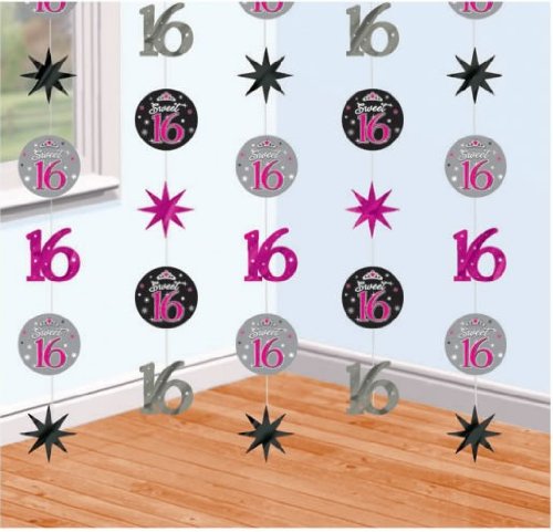 6 er SET Hängedeko 16.Geburtstag Girlanden 2,1m - 2