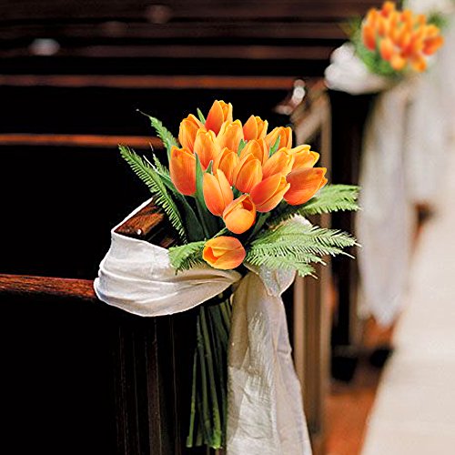 MIHOUNION 10 Stück Künstliche Tulpe Blumen Kunstblumen Real Touch Dekoriere Blumenstrauß Bridal Wedding Bouquet Mutterstag Geschenk (orange) - 2