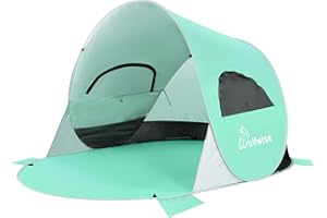 Wolfwise Tenda da Spiaggia UPF 50+ Easy Pop Up, 3-4 Parasole Sportivo Tenda Parasole Istantanea, Verde menta