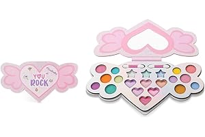 Martinelia Palette trucco per bambini Super Girl You Rock - Palette ombretti per bambini 12 ombretti luccicanti, 3 ombretti grassi, 6 rossetti e 2 pennelli, senza prodotti nocivi